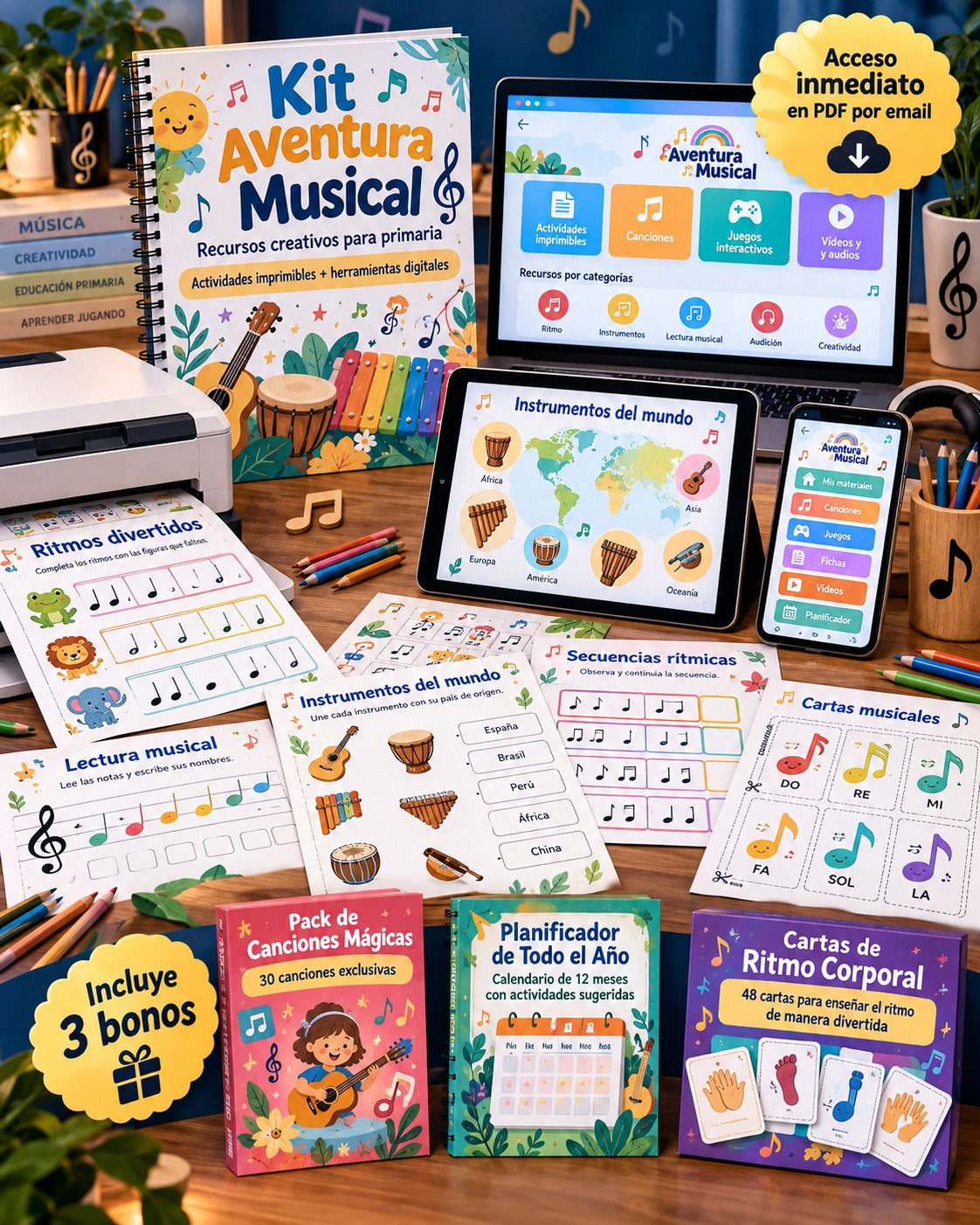 Kit Aventura Musical del Aula + 3 BONOS Gratis 🎁
